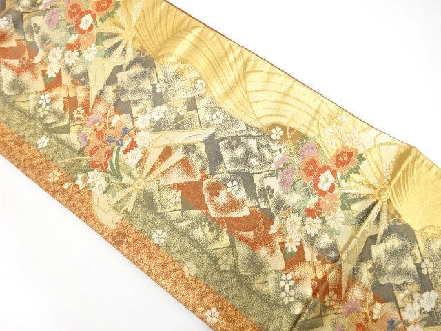 波車に花模様織り出し　全通袋帯